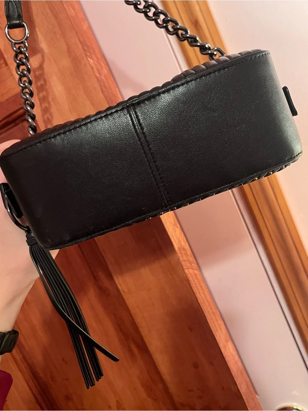 Coach Black Leather Crossbody with Multicolor / Rainbow Stud Chevron